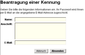 Formular Passwort Antrag